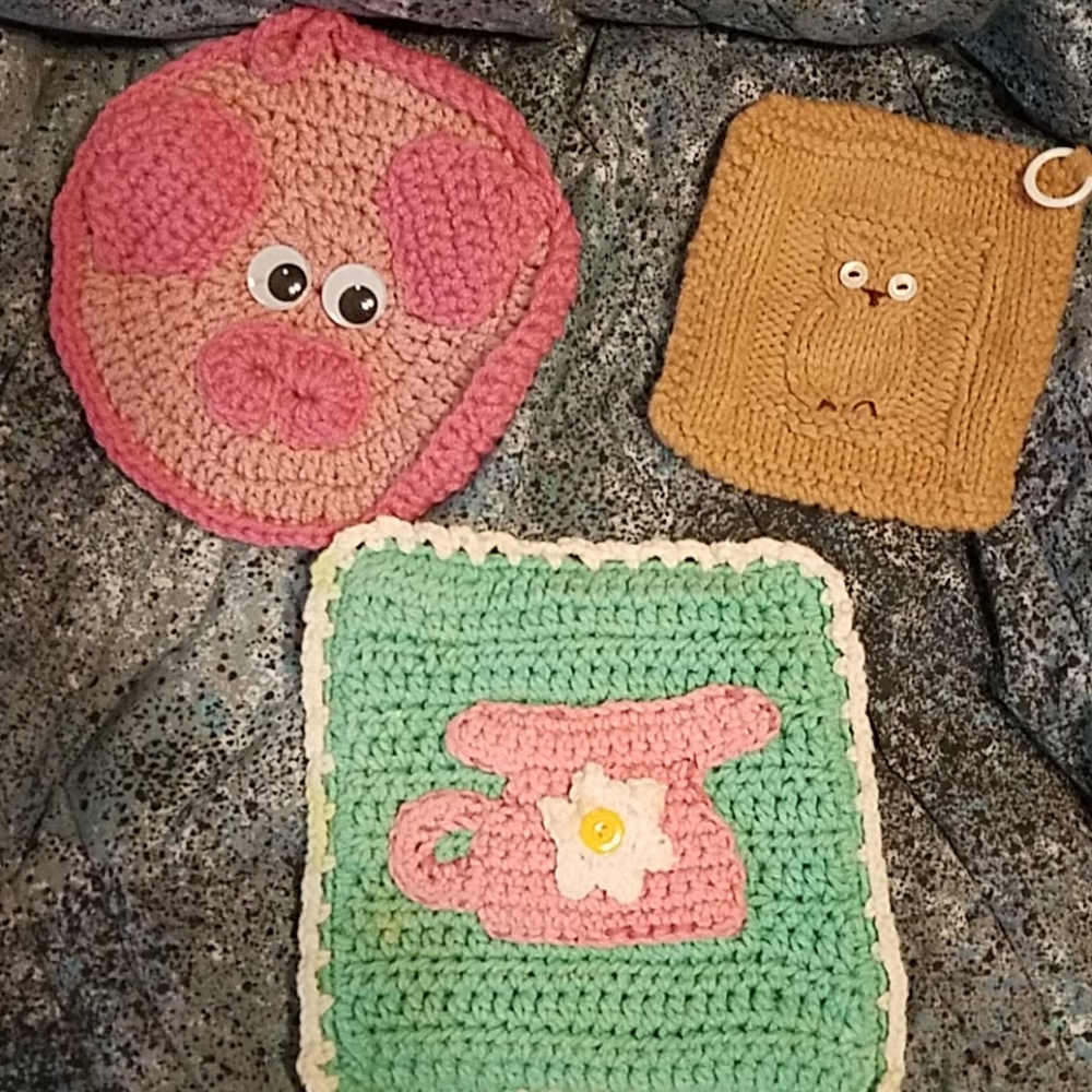 Vintage Pig Owl Flower Potholders